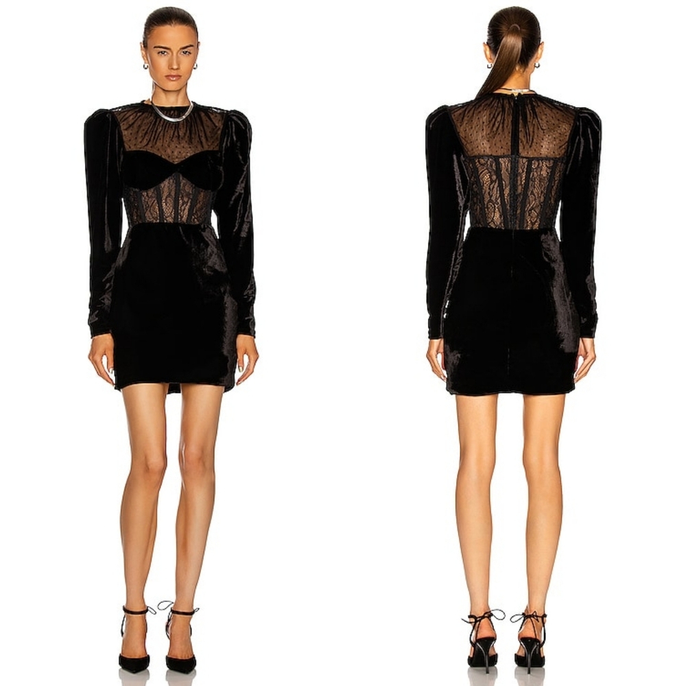 Patbo Velvet Bustier Mini Dress in Black Size 2